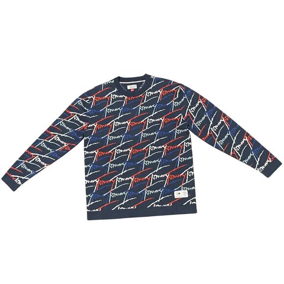 Vintage Tommy Hilfiger All Over Script Crew Sweater L 90s USA Streetwear Rare - Picture 1 of 13
